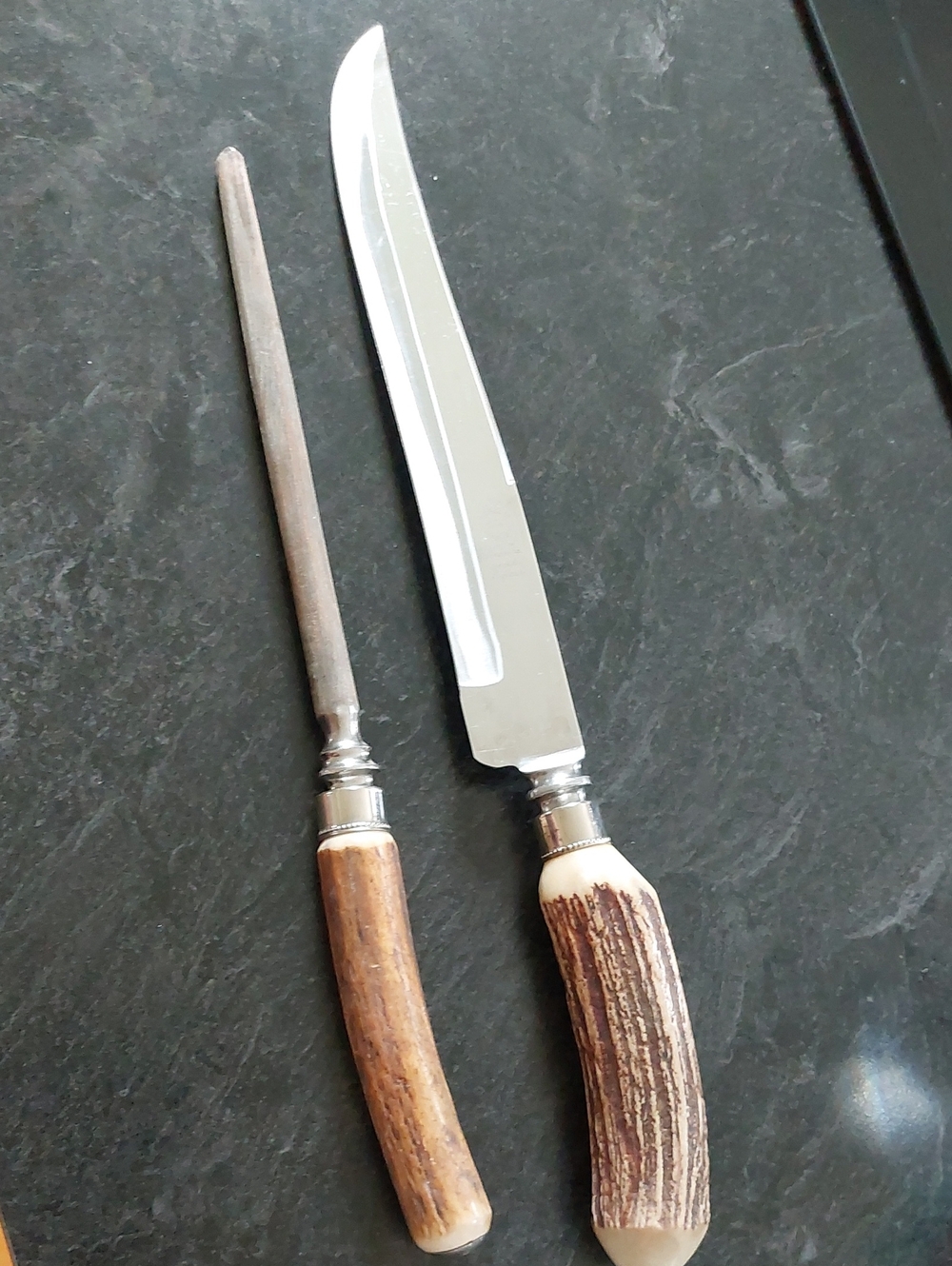 Vintage B.C.C. Bristol 2-Piece Carving Set with Genuine Stag Antler Handles